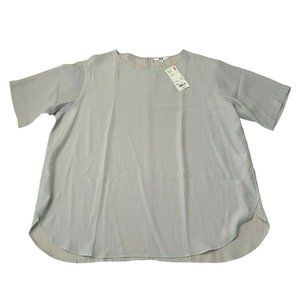 Uniqlo Women Soft Woven Short Sleeve T-Shirt Blouse Light Gray NWT